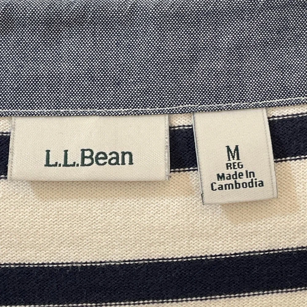 LL Bean Medium Boat Neck 3/4 Sleeve Dress Striped 100% Cotton Cream/Blue/Red - Picture 11 of 11